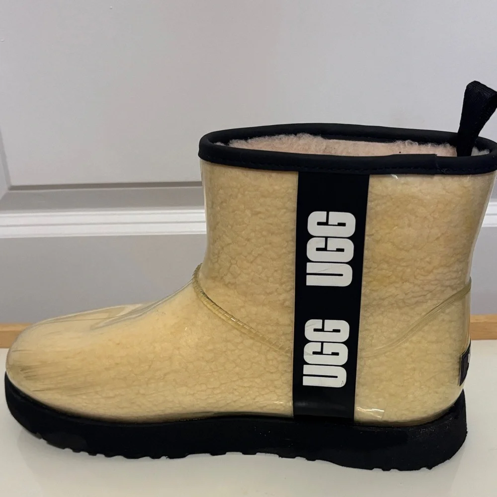 UGG Classic Clear PVC Shearling Short Waterproof Boots with Pale Yellow Lining - Picture 5 of 16
